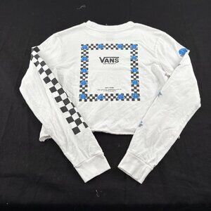 Vans Long Sleeve White Checkerboard Rose Graphic Tee Small Cropped